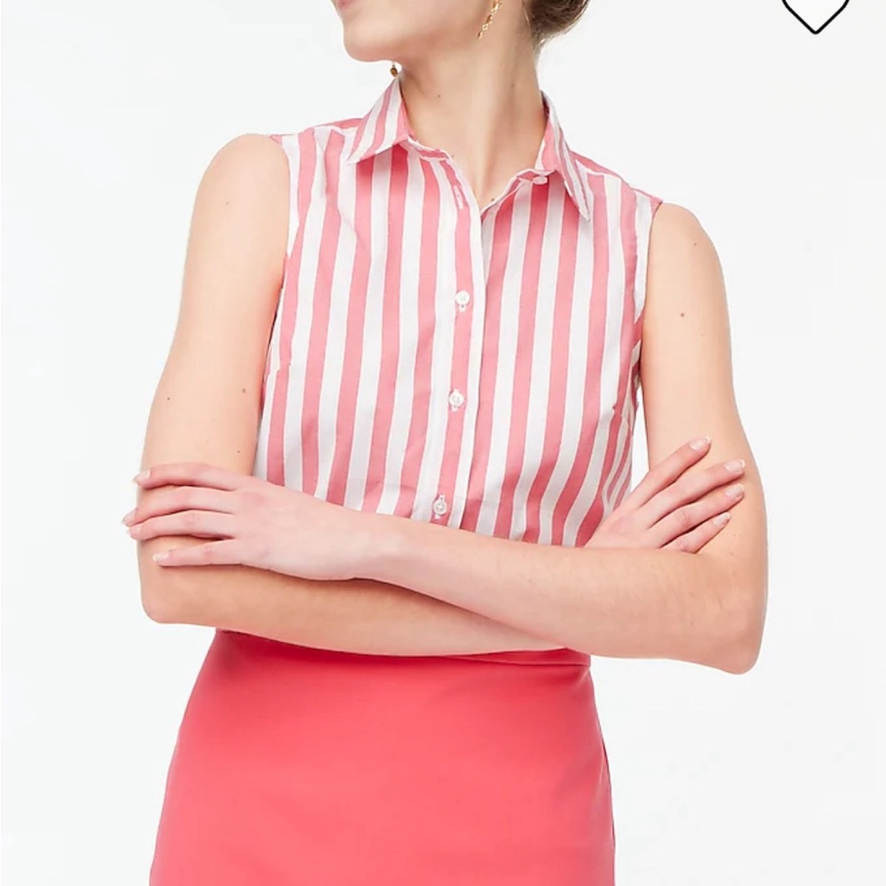 NWT J. Crew striped sleeveless button down poplin shirt Size L